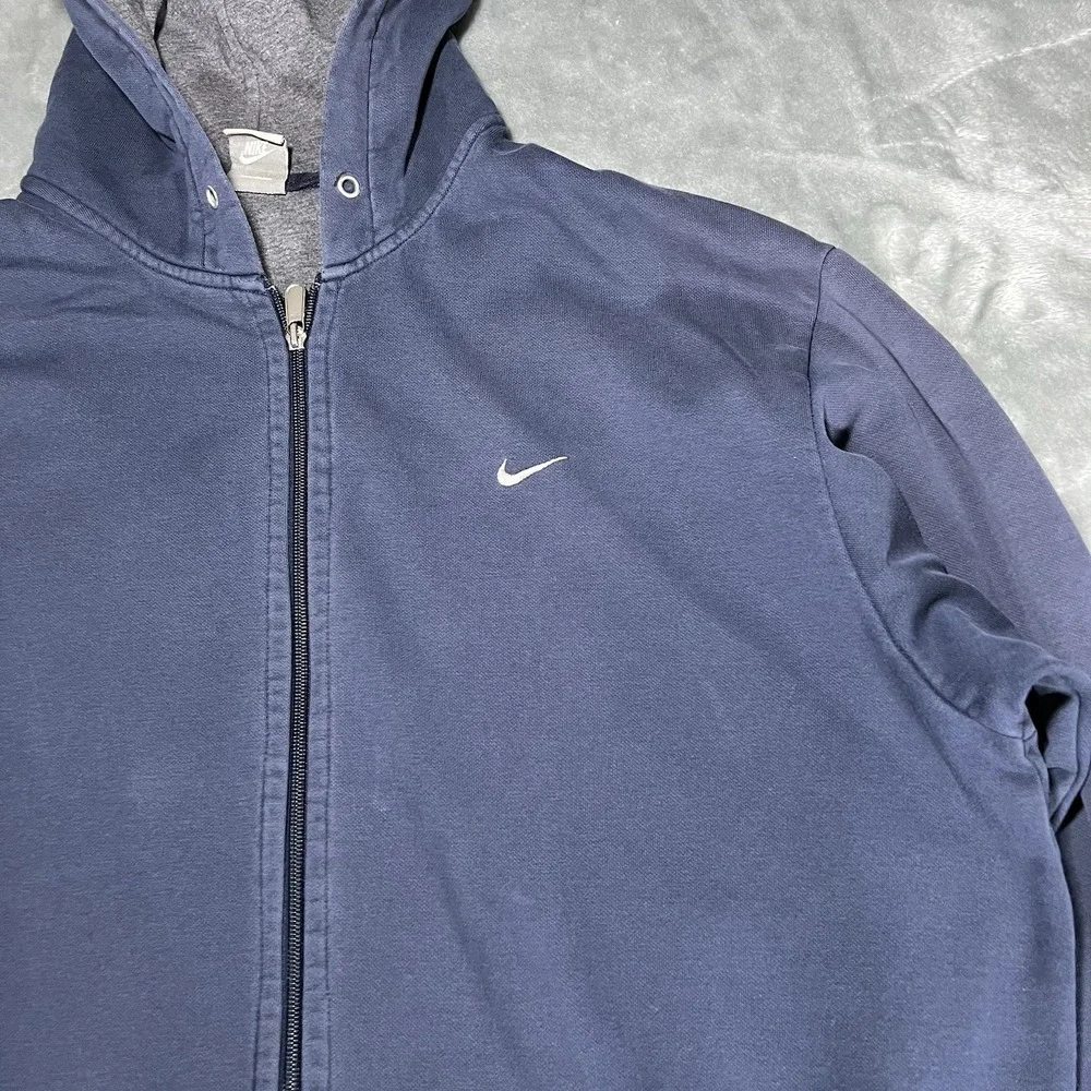 Nike Hoodie Men Size XXL Zip Up Navy Blue Faded Silver Tab Grunge Faded
